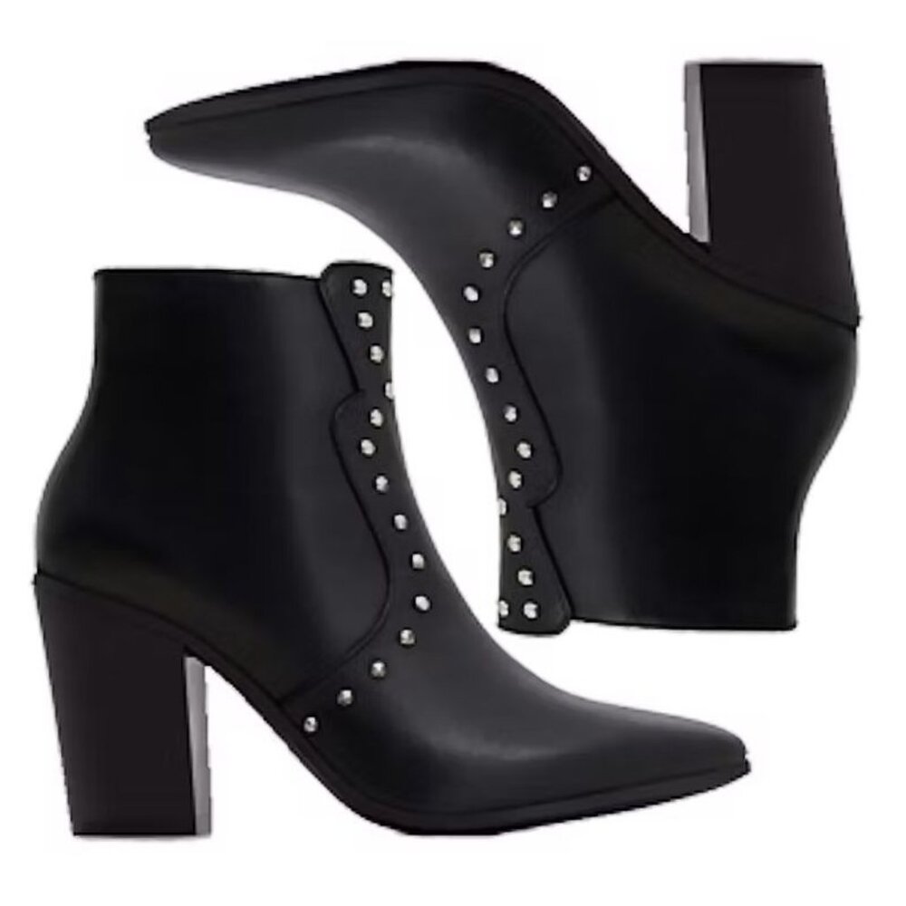 Mango black leather western-meets-punk boots with silver studs, 39/8.5